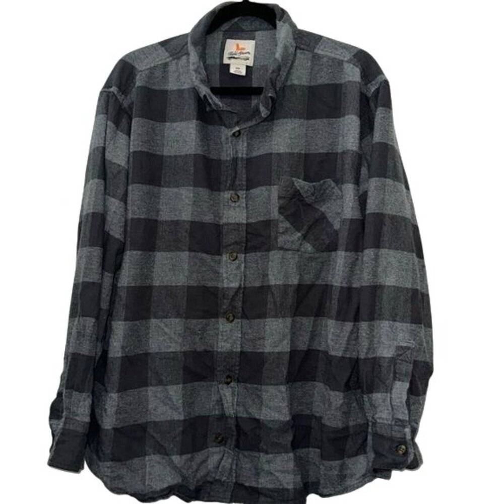 Field & Stream Mens Grey & Black Plaid Button-Up Shirt 2XL